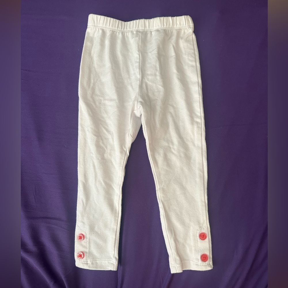 Calvin Klein Toddler Girls White Leggings w/ Pink Buttons. 24m